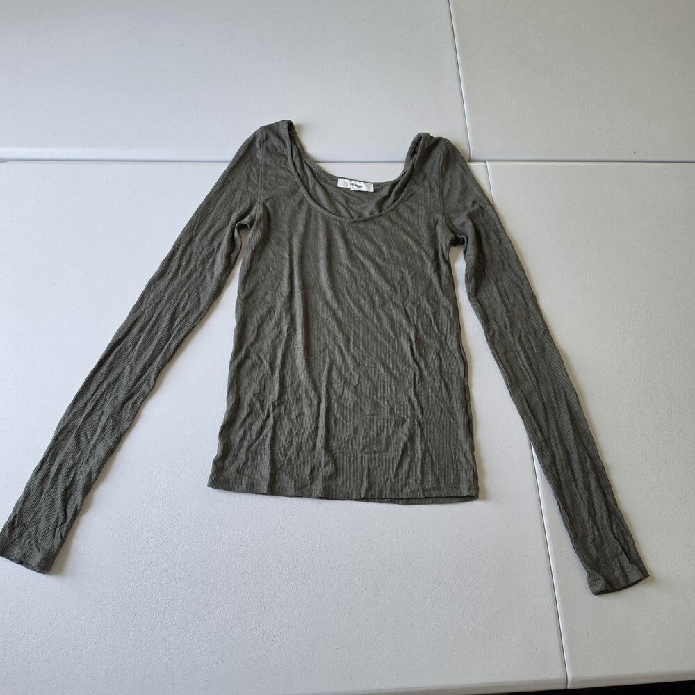JOAH BROWN Top Womens M/L Green Long Sleeve Scoop Neck Stretch Knit Ribbed